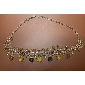 Square Charm Necklace Faceted Beads Gold Tone Necklace Earrings